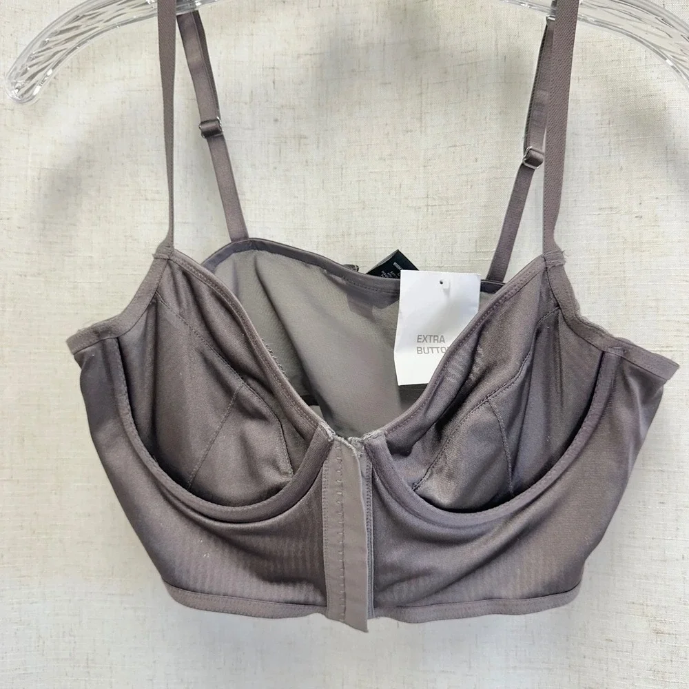 Moda International Sequin Bustier Crop Top Charcoal Grey Corset Bralette Size 12
